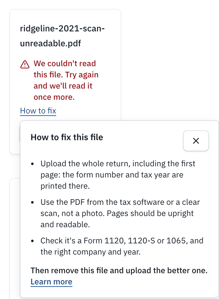 The How to fix popover on a file we couldn't identify.